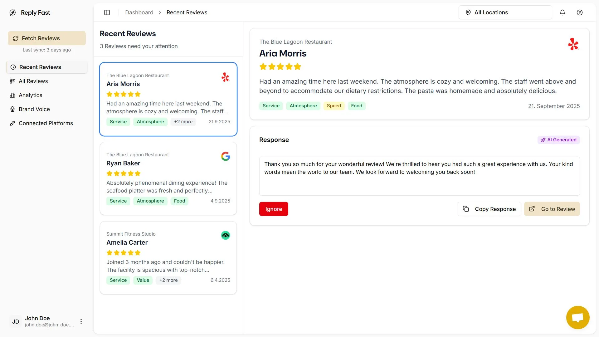 Reply Fast Dashboard - Centralized Review Management