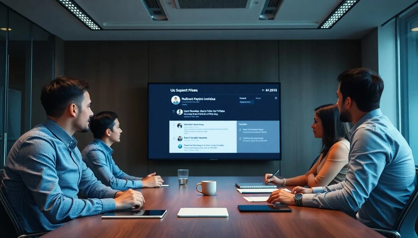 Business owner managing reputation crisis with emergency response team and monitoring dashboard